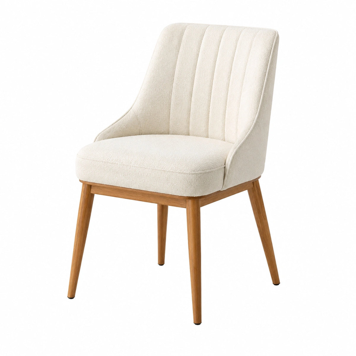 Gepolsterter Stuhl mit Bouclé-Bezug in Creme und Naturholzbeinen, 58 × 62 × 88 cm