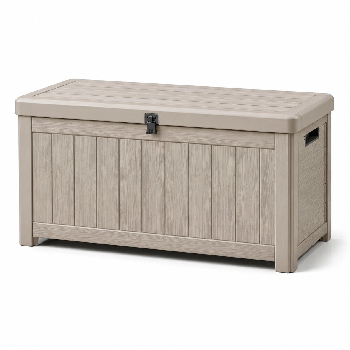 Beige Kunststoff-Aufbewahrungsbox mit Klappdeckel, 120 × 60 × 63 cm