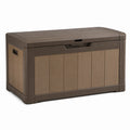 Garten-Aufbewahrungsbox 120 × 60 × 63 cm aus Kunststoff in Braun mit Holzoptik und Deckel