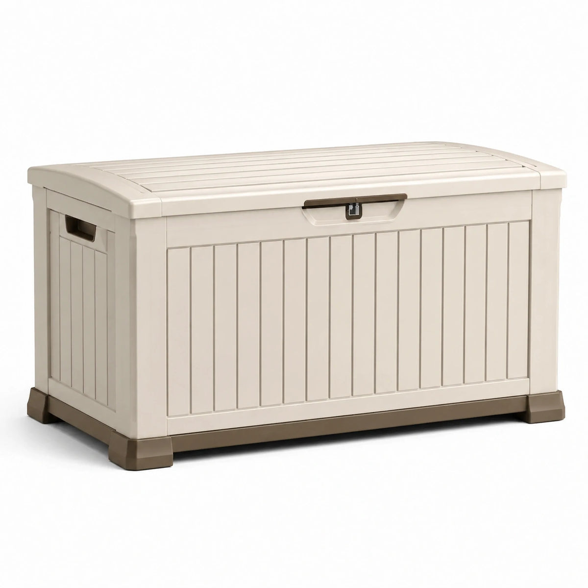 Kunststoff-Gartenbox mit Deckel, 120 × 60 × 65 cm, Beige/Dunkelbraun
