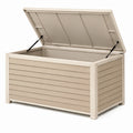 Garten-Aufbewahrungsbox aus Kunststoff, Beige, 120 × 61 × 63 cm, mit Gasdruckfedern