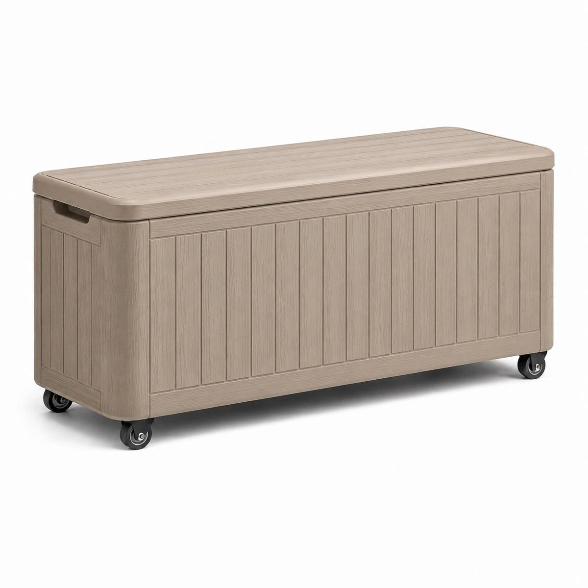 Kunststoff-Aufbewahrungsbox Taupe mit Deckel und Rollen, 120 × 55 × 65 cm