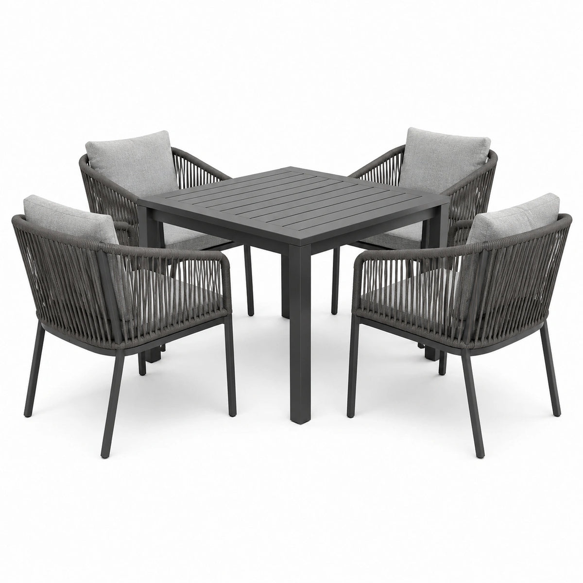 5-teiliges Gartenmöbel-Set in Graphitgrau/Hellgrau mit Tisch 90 × 90 × 75 cm und 4 Armlehnstühlen