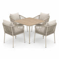 5-teiliges Gartenmöbelset mit 4 Armlehnstühlen und Tisch, 90 × 90 × 75 cm, Beige/Naturholz