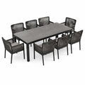 9-teiliges Garten-Esstischset mit 8 Armlehnstühlen, 200 × 100 × 75 cm, Anthrazit/Grau/Schwarz