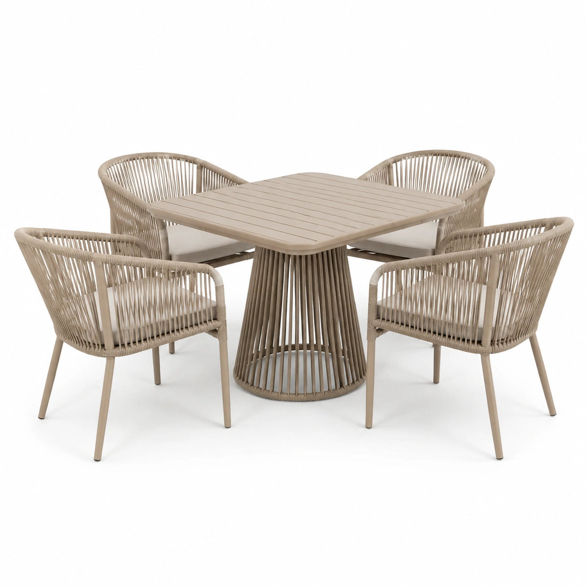5-teiliges Outdoor-Set in Beige mit Tisch 100 x 100 x 75 cm und 4 Armlehnstühlen