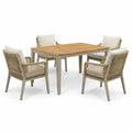 5-teiliges Gartenmöbel-Set mit Tisch und 4 Armlehnstühlen, 150 × 90 cm, Beige/Taupe/Naturholz