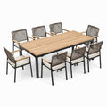 9-teiliges Garten-Essset, 220 × 100 × 75 cm, mit 8 Armlehnstühlen, Braun/Schwarz/Beige