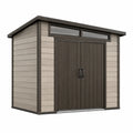 Gartenhaus aus Kunststoff und Metall, 180 × 100 × 200 cm, Taupe/Dunkelbraun, mit Doppeltür und Oberlichtern