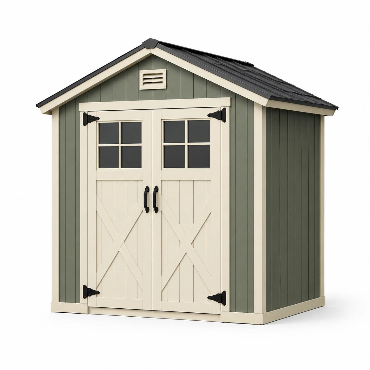 Gartenhaus aus Holz 180 × 120 × 210 cm Grün/Creme/Schwarz mit Doppeltür und Satteldach