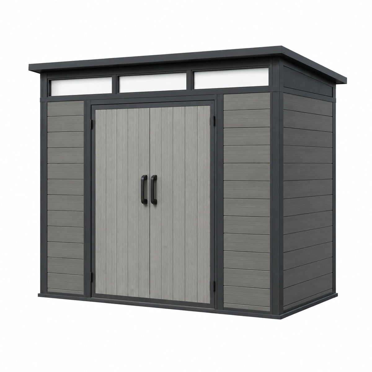 Kunststoff-Gartenhaus 191 × 121 × 176 cm Grau/Schwarz mit Doppeltür und Lichtfenstern