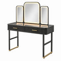 Schminktisch mit dreiteiligem LED-Spiegel und 2 Schubladen, 100 × 45 × 145 cm, Schwarz/Gold/Grau