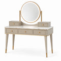 Schminktisch-Set 120 × 45 × 135 cm in Creme, Weiß und Gold mit rundem LED-Spiegel und 5 Schubladen