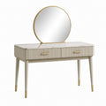 Schminktisch mit rundem Spiegel und 2 Schubladen, 120 × 45 × 135 cm, Cremeweiß/Gold